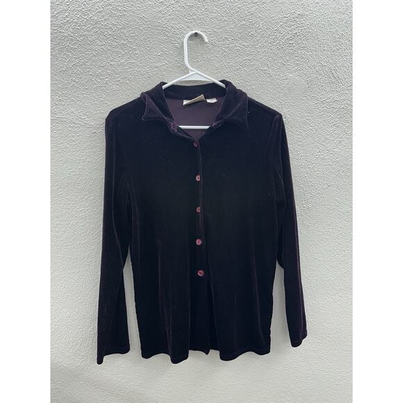 Kathie Lee Collection Womens Shirt Small Button Up Long Sleeve Purple Velour - Picture 1 of 11